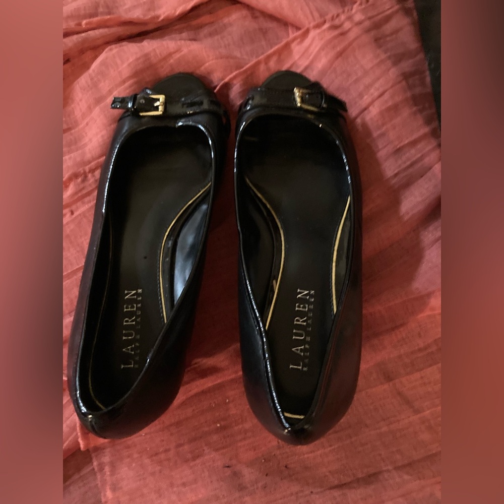 Lauren Ralph Lauren Patent Black Wedge Heels